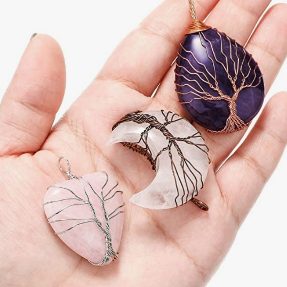 Silver Wrapped Healing Chakra Energy Crystal Pendant Necklaces Set of 3 NWT